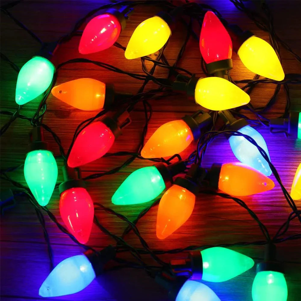 GlanzLicht LED Weihnachtslichter C7 | Klassischer Erdbeer-Stil | Mit Fernbedienung & Timer | Für Innen- und Außenbereich