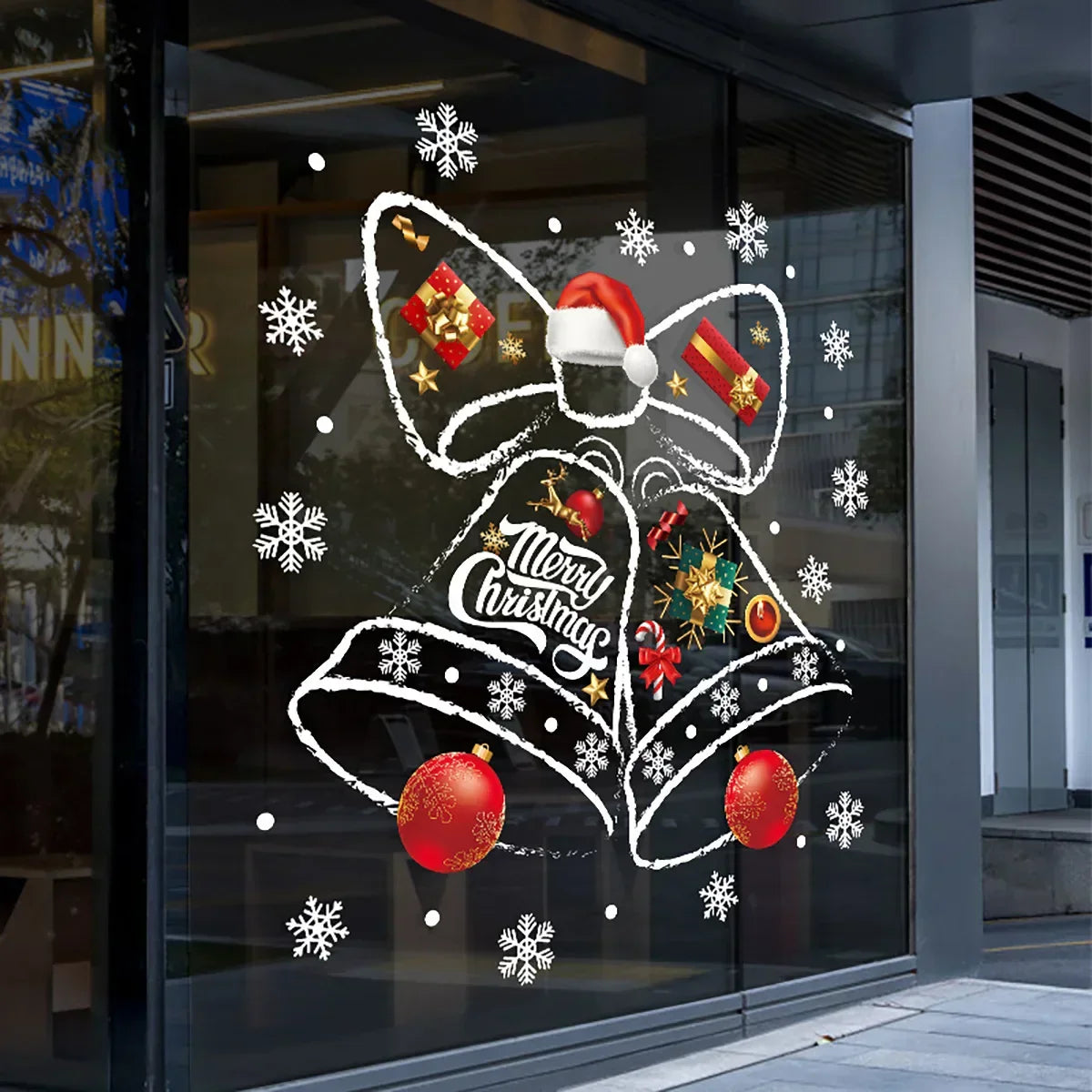 Weihnachtliche Fensteraufkleber für den Winter – Wiederverwendbare PVC-Dekoration mit Glockenmotiv