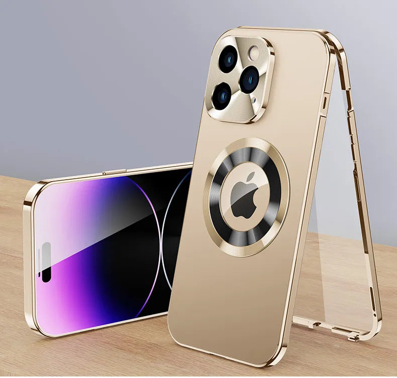 360° Rundumschutz Hülle aus Metall für iPhone 15/14/13 mit Magnetverschluss