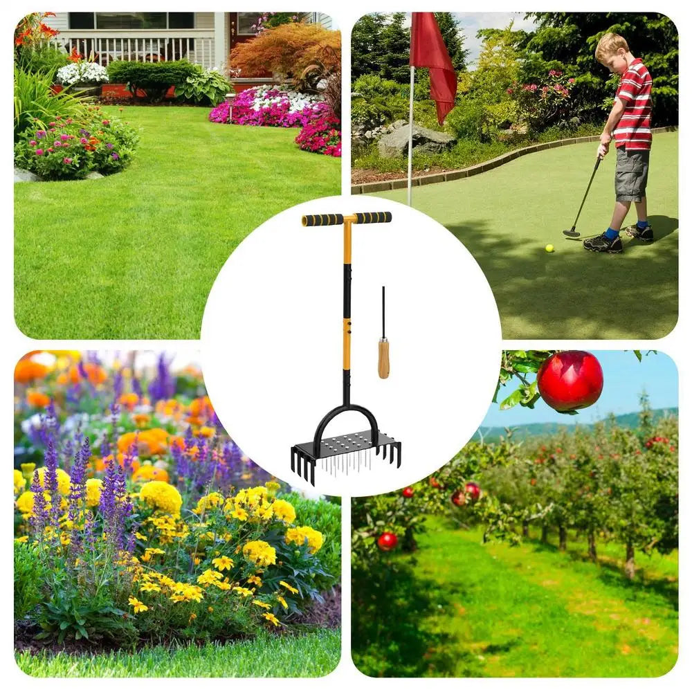Lawn Aerator Pro | Manual Lawn Aeration with Steel Spikes | 16 Spikes & 8 Hollow Corers | For a Flourishing Garden