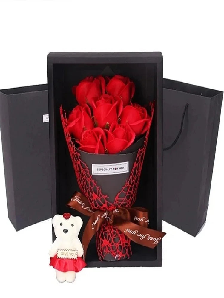 Geschenkbox mit 7 Seifenrosen im Blumenstrauß-Design