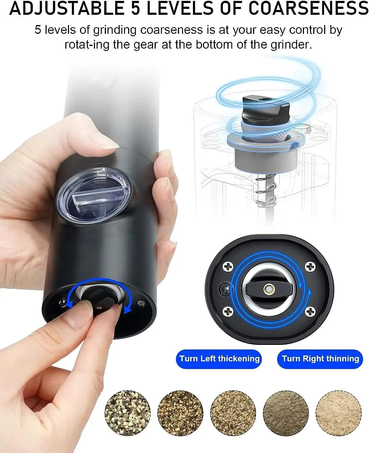 Electric Salt and Pepper Grinder Set – 2 Pack, Adjustable