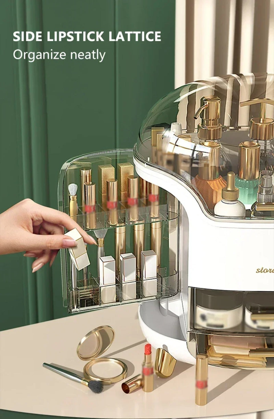 Luxuriöser transparenter Schminkorganisator mit Schiebetüren und Schubladen