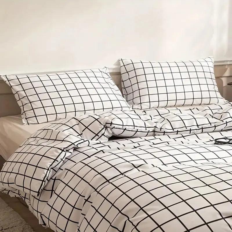 Stylish Plaid Duvet Cover Set – Breathable and Comfortable