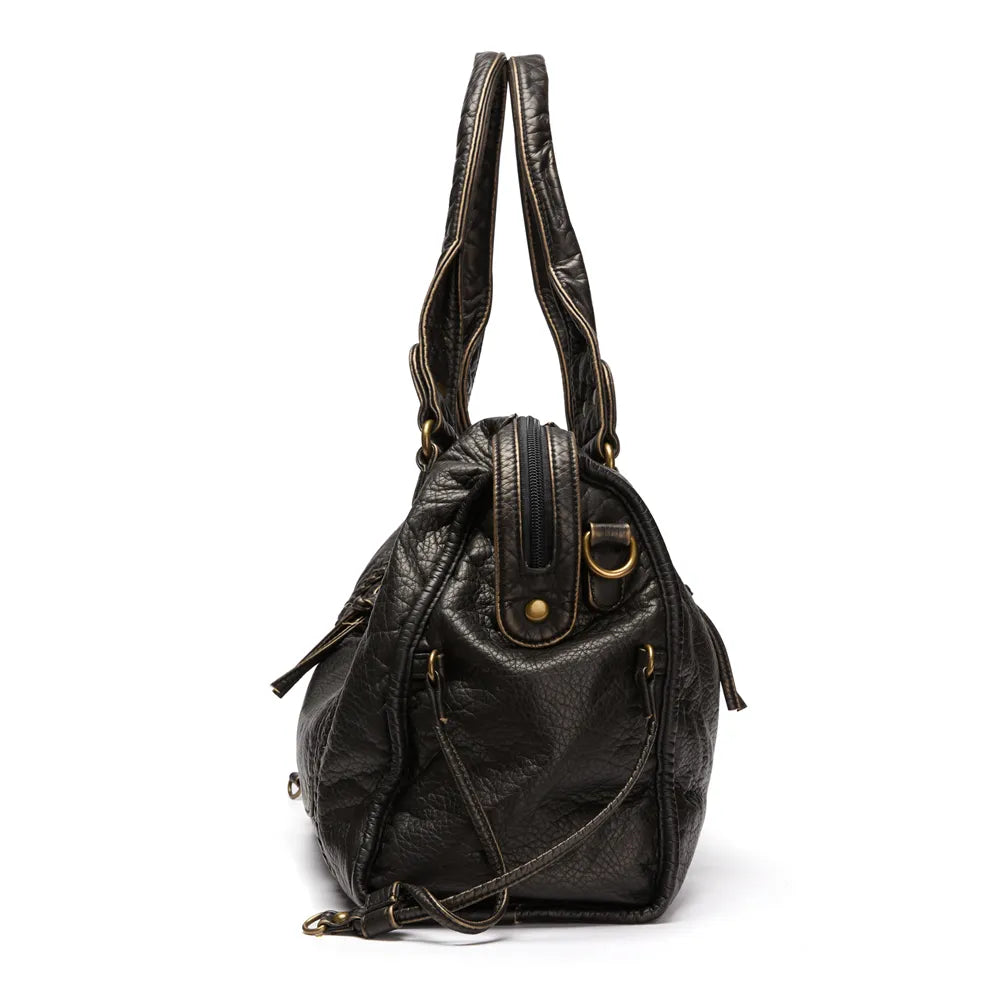 Elegante schwarze Handtasche aus PU-Leder im Vintage-Stil
