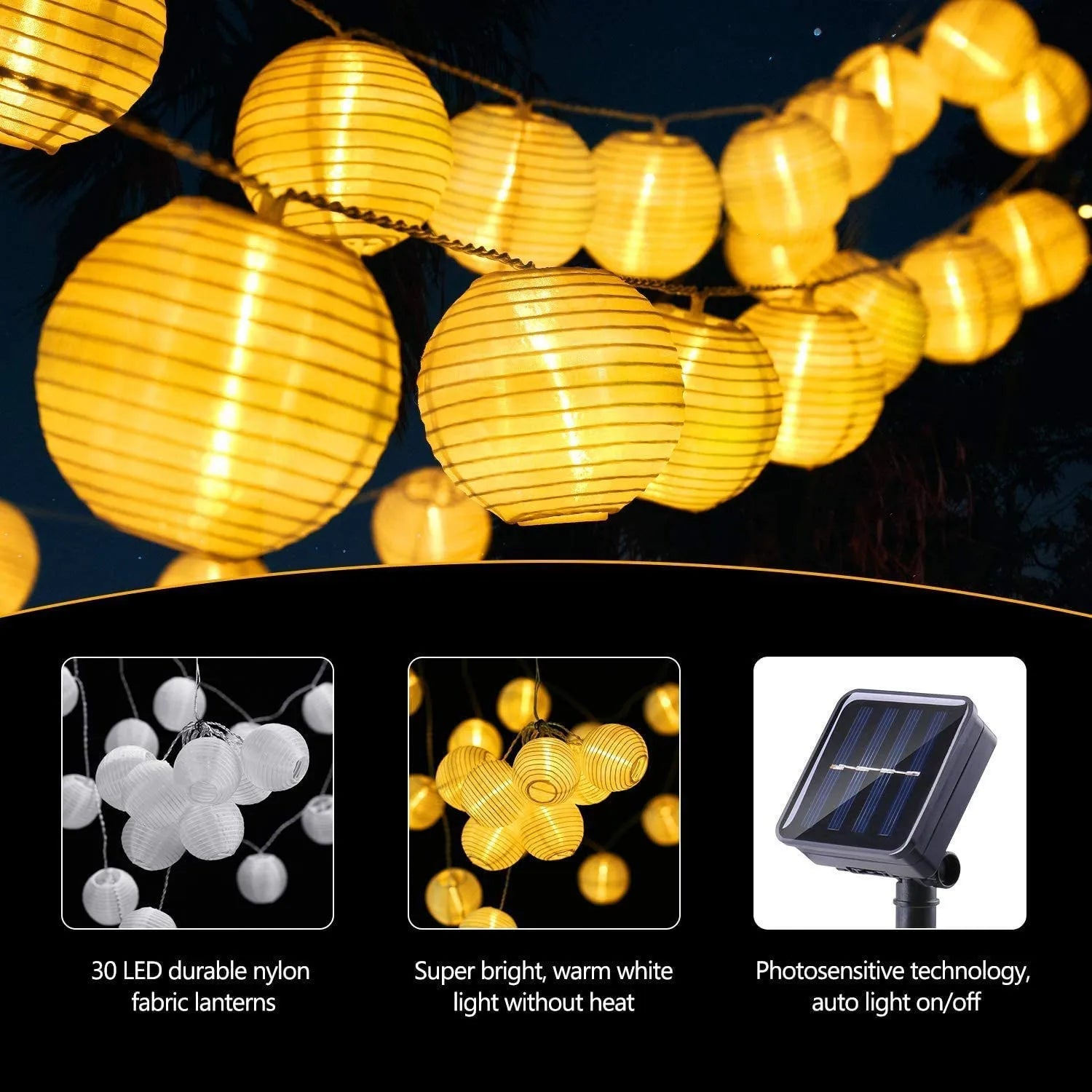 Solarbetriebene Laternenlichterkette – Wasserdicht und Stimmungsvolle Beleuchtung
