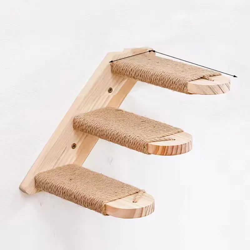 Wandmontierte Katzen-Kletterleiter aus Holz mit Sisal