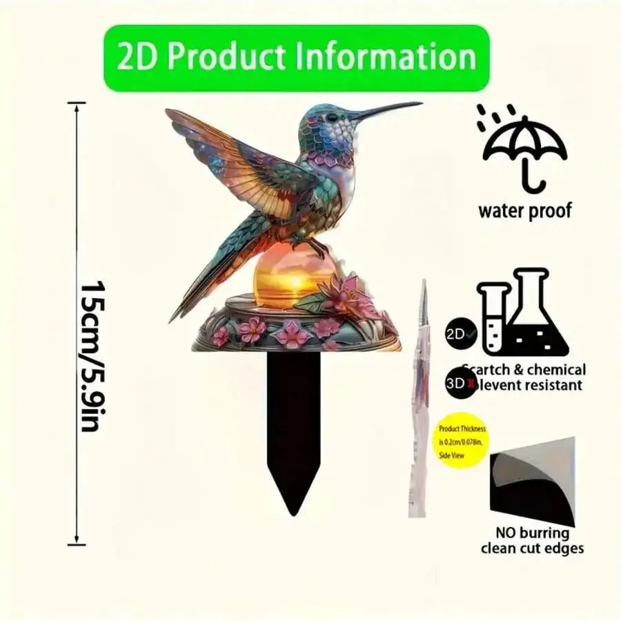 Colorful Hummingbird Garden Stake | Decorative Outdoor Lamp