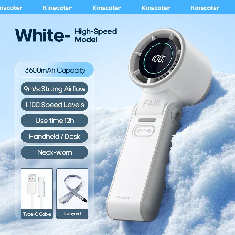 FrostWind Mini Fan | Customizable Cooling with 100 Settings | 3600 mAh Battery | Portable & Ice-Cooling