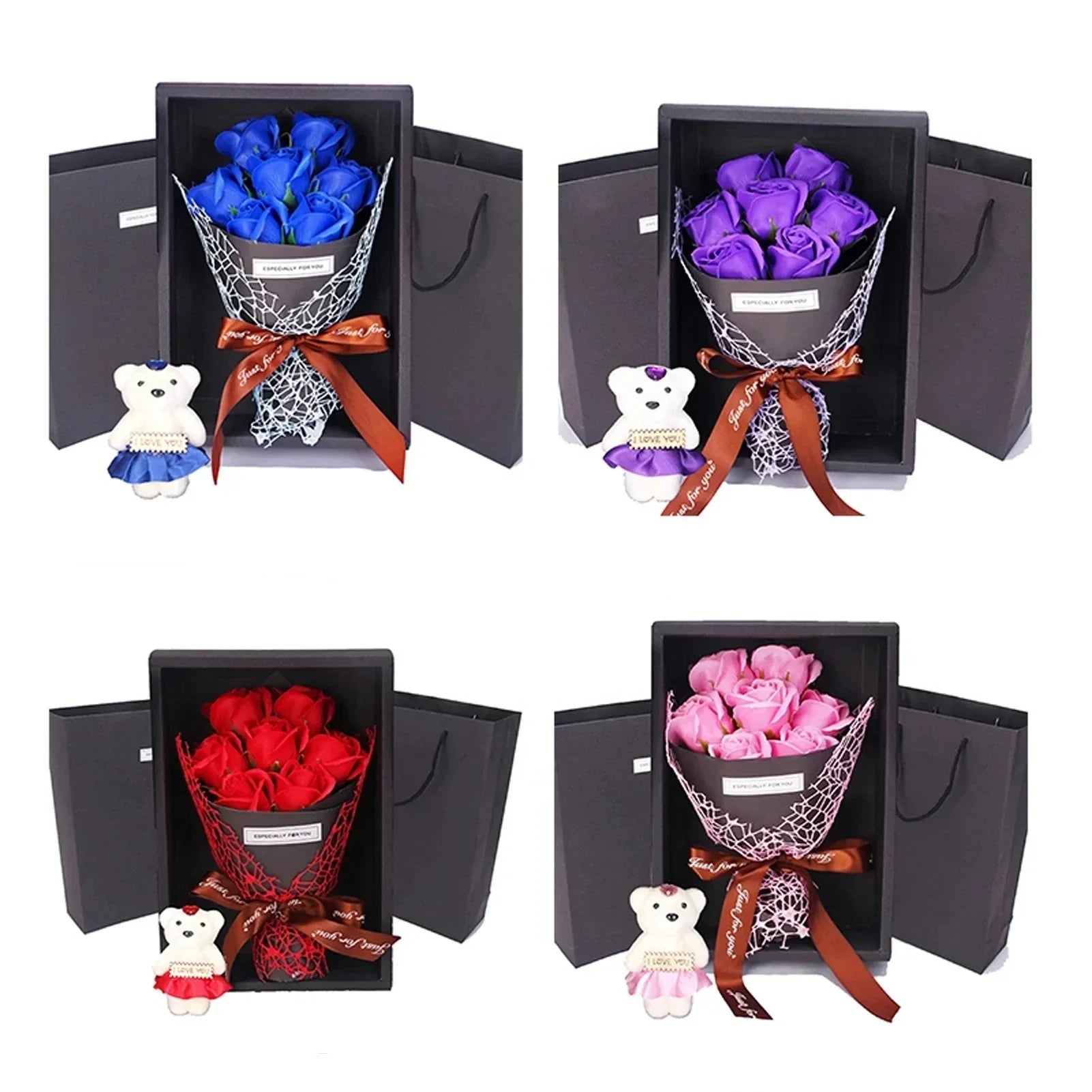 Geschenkbox mit 7 Seifenrosen im Blumenstrauß-Design