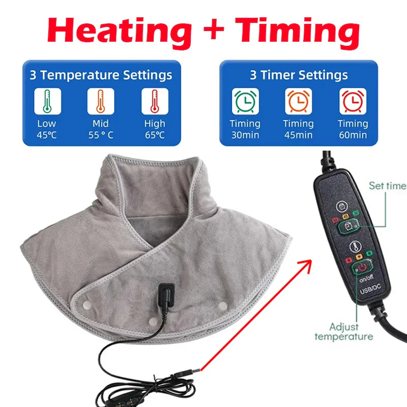 Ergonomischer Nacken- und Schultermassager mit Wärme | USB-Heizkissen mit Vibration | 3 Heizstufen & Zeitsteuerung | Kuschelweicher Stoff