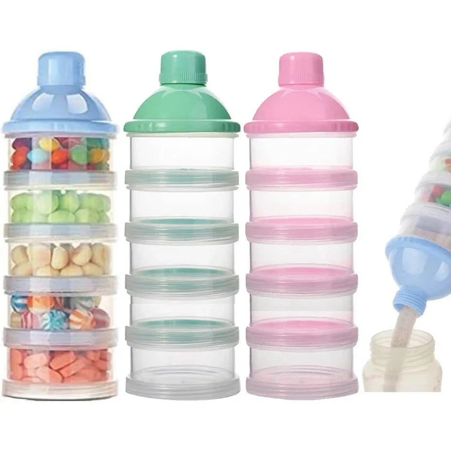 Stapelbarer Behälter für Snacks und Babynahrung – Milchpulver Spender mit 5 Fächern