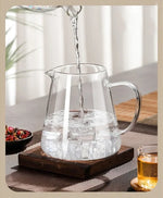 Elegant teapot made of heat-resistant glass with a stainless steel filter