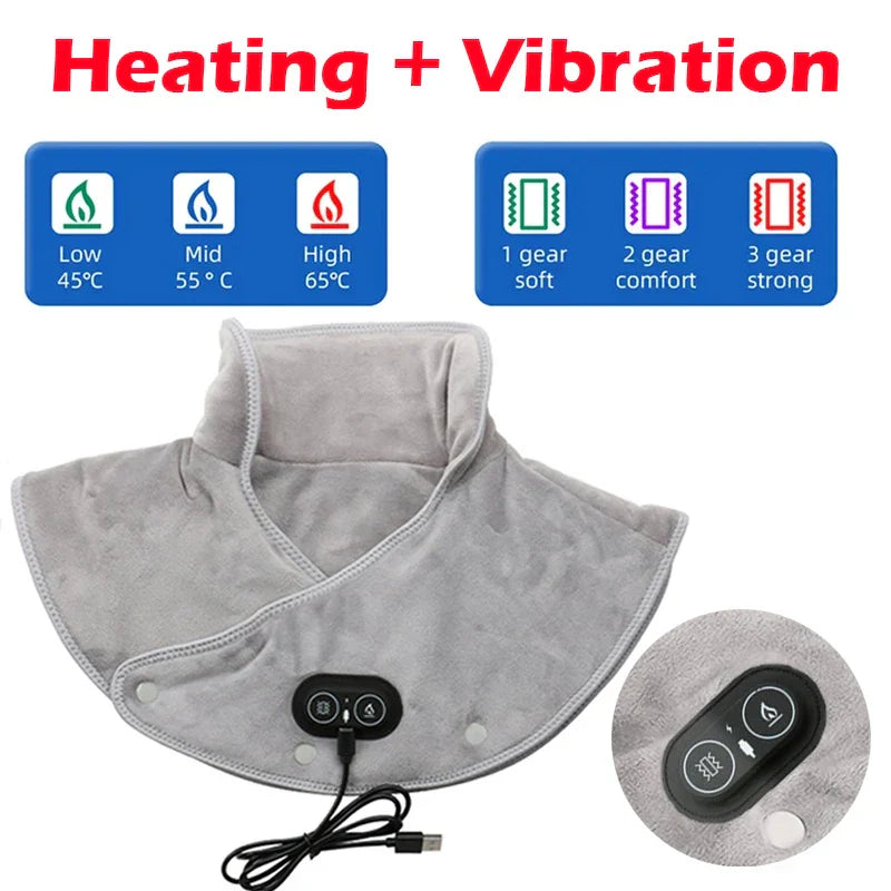 Ergonomischer Nacken- und Schultermassager mit Wärme | USB-Heizkissen mit Vibration | 3 Heizstufen & Zeitsteuerung | Kuschelweicher Stoff