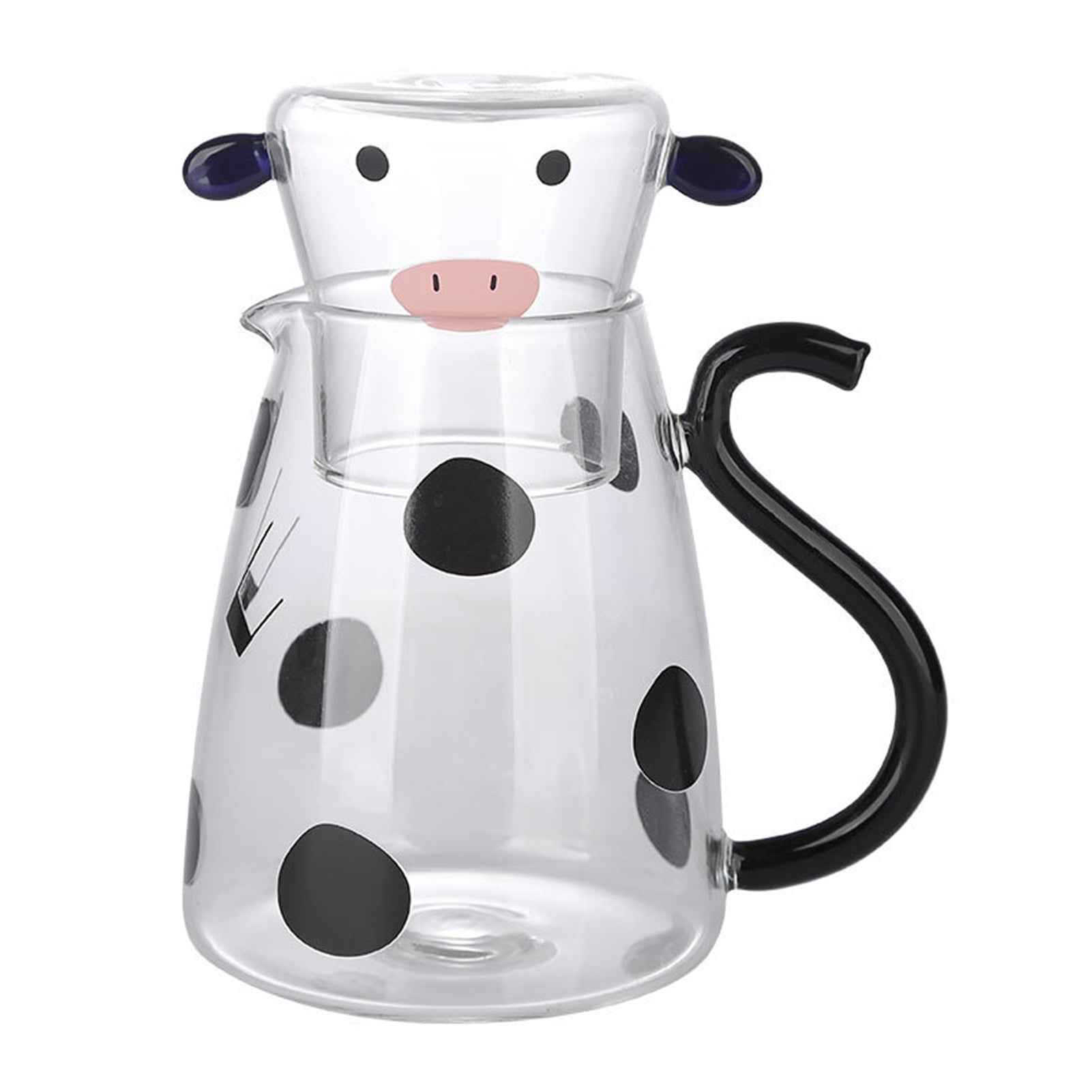 Glaskrug mit Kuhdesign und Becher