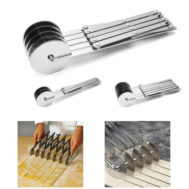 FlexiCut Dough Cutter | Stainless Steel & Adjustable | 3–7 Wheels | Perfect for Pizza, Brownies & Pastries
