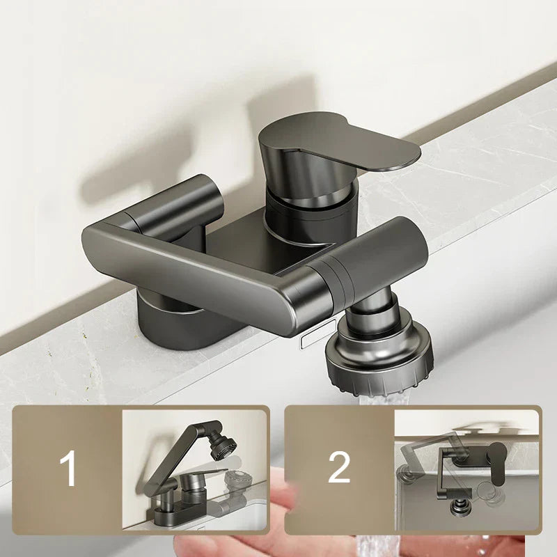 Duo-Flex Waschbeckenmischer mit 360° drehbar – Zwei-Loch-Armatur für Warm- und Kaltwasser