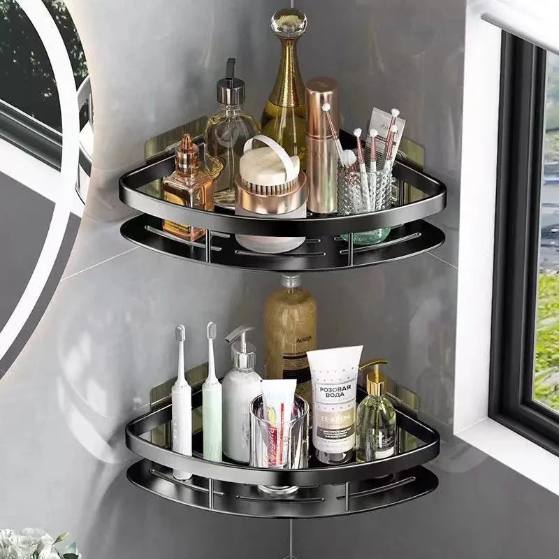 Eckregal aus Aluminium für die Wand – platzsparender Badorganizer ohne Bohren