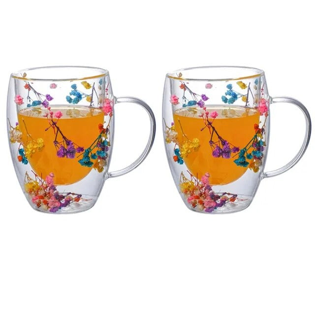 2er Set Doppelt Wandbecher mit Trockenblumen