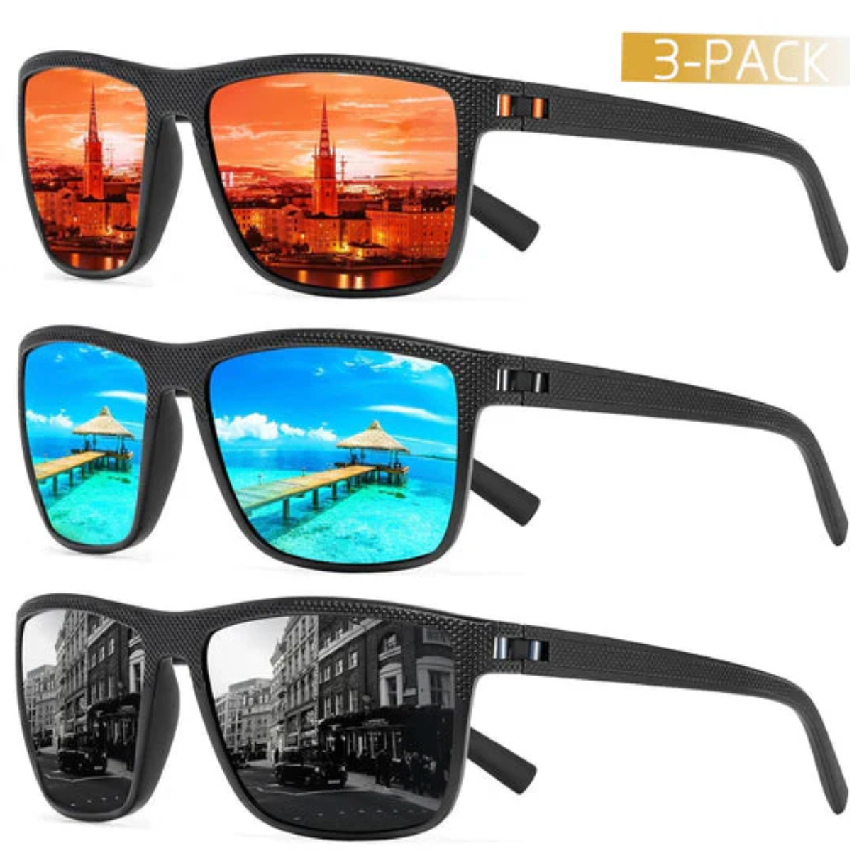 3-teiliges Set polarisierte Sonnenbrillen – UV400 Schutz und Komfort