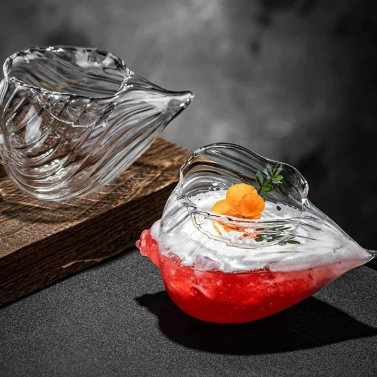2-teiliges Set aus Glas mit Muschelschale
