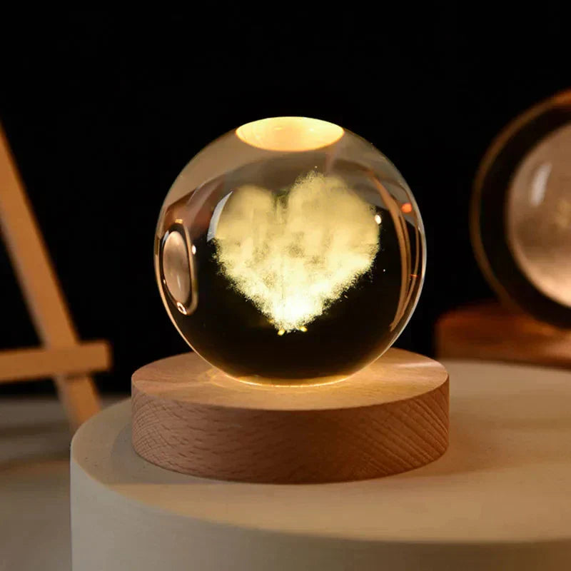 3D Kristall Nachtlicht LED - Sternenhimmel Projektor mit Holzsockel, romantische Beleuchtung für Schlafzimmer und Geschenke