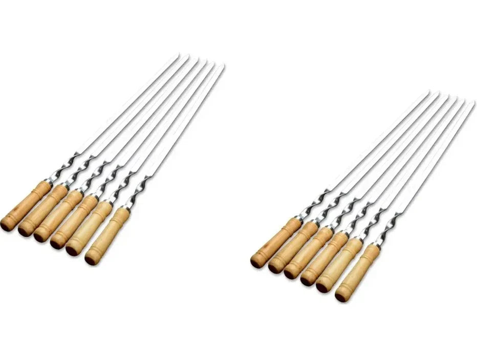 Ultimate Grill Skewers | Long Stainless Steel Skewers with Wooden Handle | Set of 6