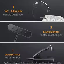 Rechargeable LED Reading Lamp with Flexible Arm and Clip