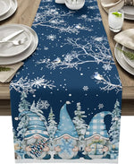 Weihnachtlicher Tischläufer mit Schneemann- und Schneeflocken-Muster – Eleganter Leinenläufer