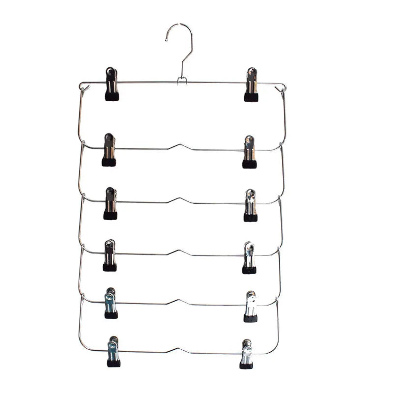 Space-Saving Stainless Steel Trouser Organizer with 12 Clips