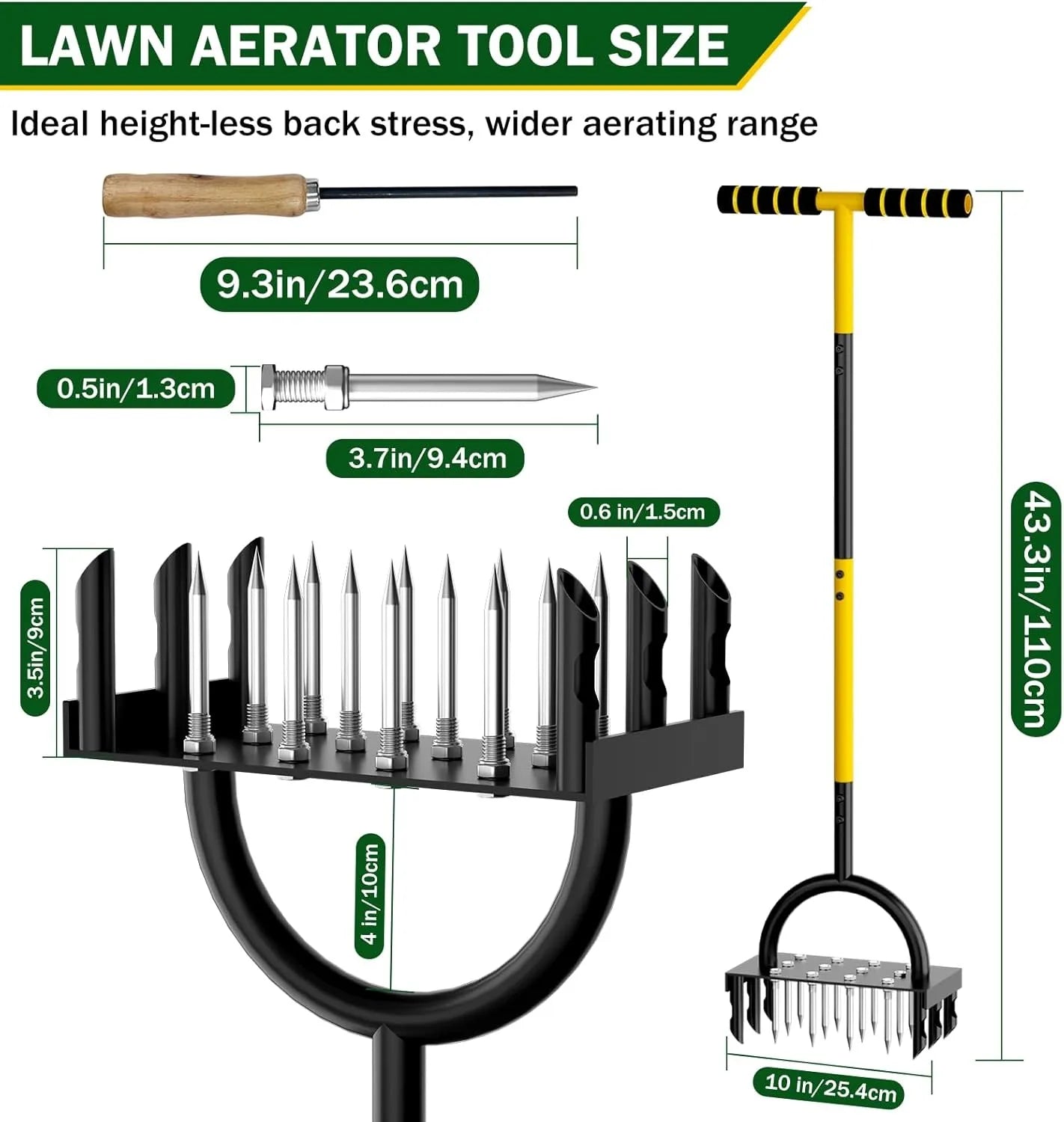 Lawn Aerator Pro | Manual Lawn Aeration with Steel Spikes | 16 Spikes & 8 Hollow Corers | For a Flourishing Garden