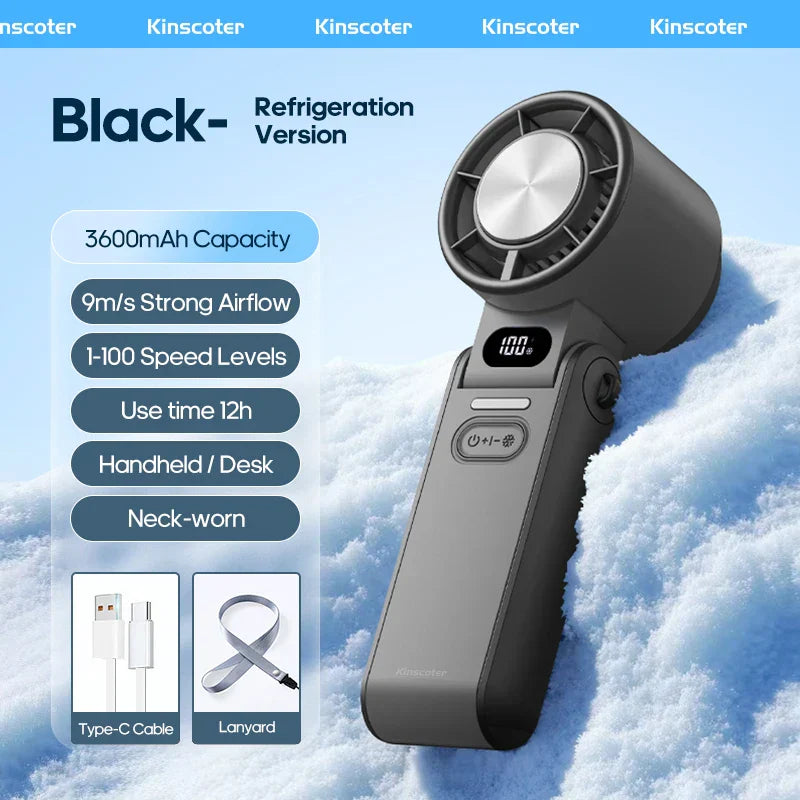 FrostWind Mini Fan | Customizable Cooling with 100 Settings | 3600 mAh Battery | Portable & Ice-Cooling