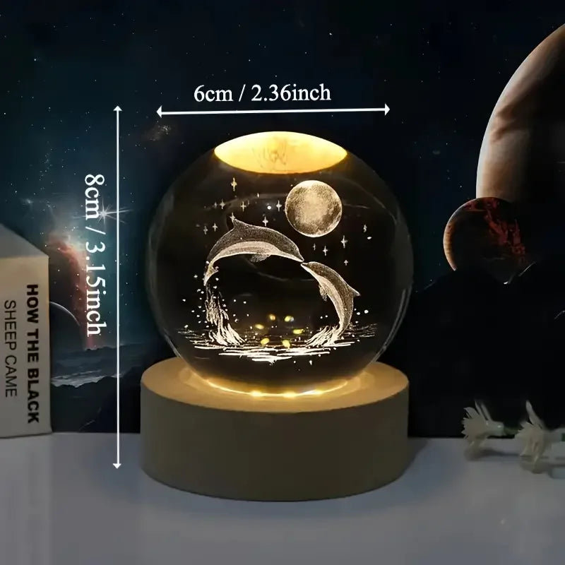 Kristallkugel mit 3D-Lasergravur und LED-Fuß in Farbwechsel