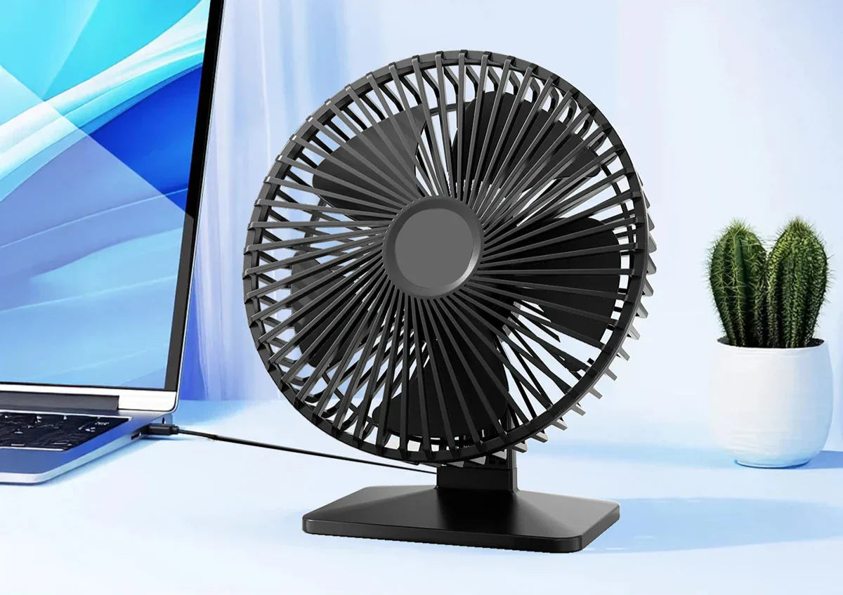 Oscillierender USB Ventilator – Leise, kompakt mit 4 Geschwindigkeiten für Schreibtische und Nachttische