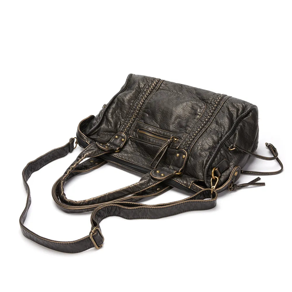 Elegante schwarze Handtasche aus PU-Leder im Vintage-Stil