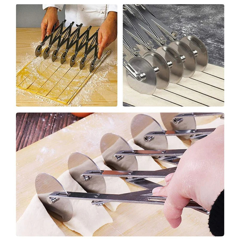 FlexiCut Dough Cutter | Stainless Steel & Adjustable | 3–7 Wheels | Perfect for Pizza, Brownies & Pastries