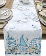 Weihnachtlicher Tischläufer mit Schneemann- und Schneeflocken-Muster – Eleganter Leinenläufer