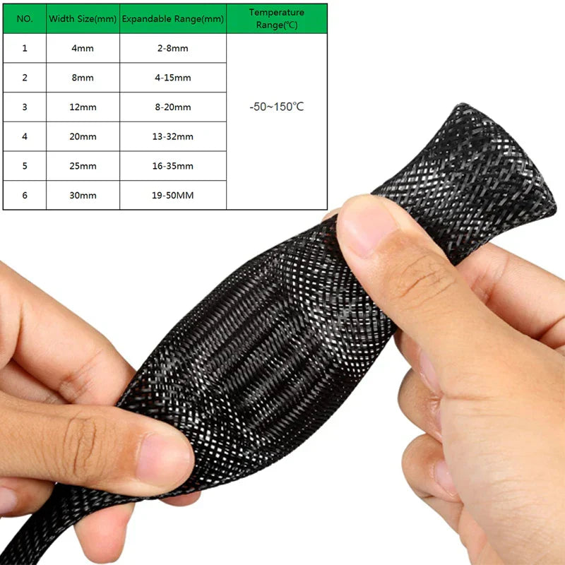 Heat Resistant Cable Protection Sleeve - 10 Meters Nylon for Cable Management