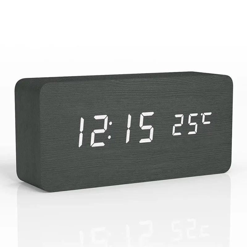 Elegante LED-Uhr aus Holz mit Temperatur- und Alarmfunktion