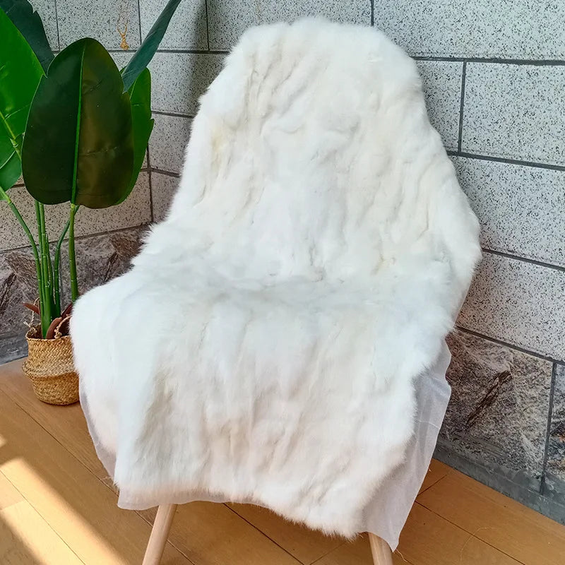 Elegant Natural Rabbit Fur Rug | 100x50 cm