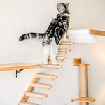 Wandmontierte Katzen-Kletterleiter aus Holz mit Sisal