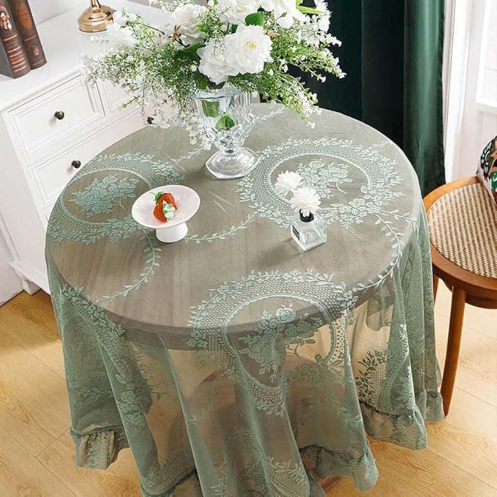 Elegante Runde Tischdecke aus Transparenter Spitze mit Blumenmotiv