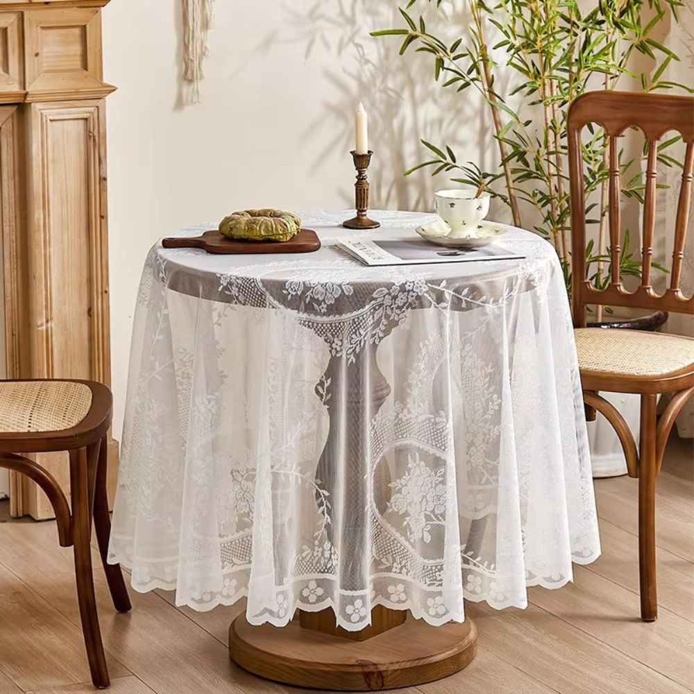 Elegante Runde Tischdecke aus Transparenter Spitze mit Blumenmotiv