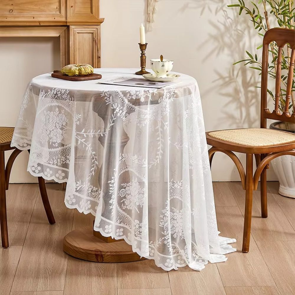 Elegante Runde Tischdecke aus Transparenter Spitze mit Blumenmotiv