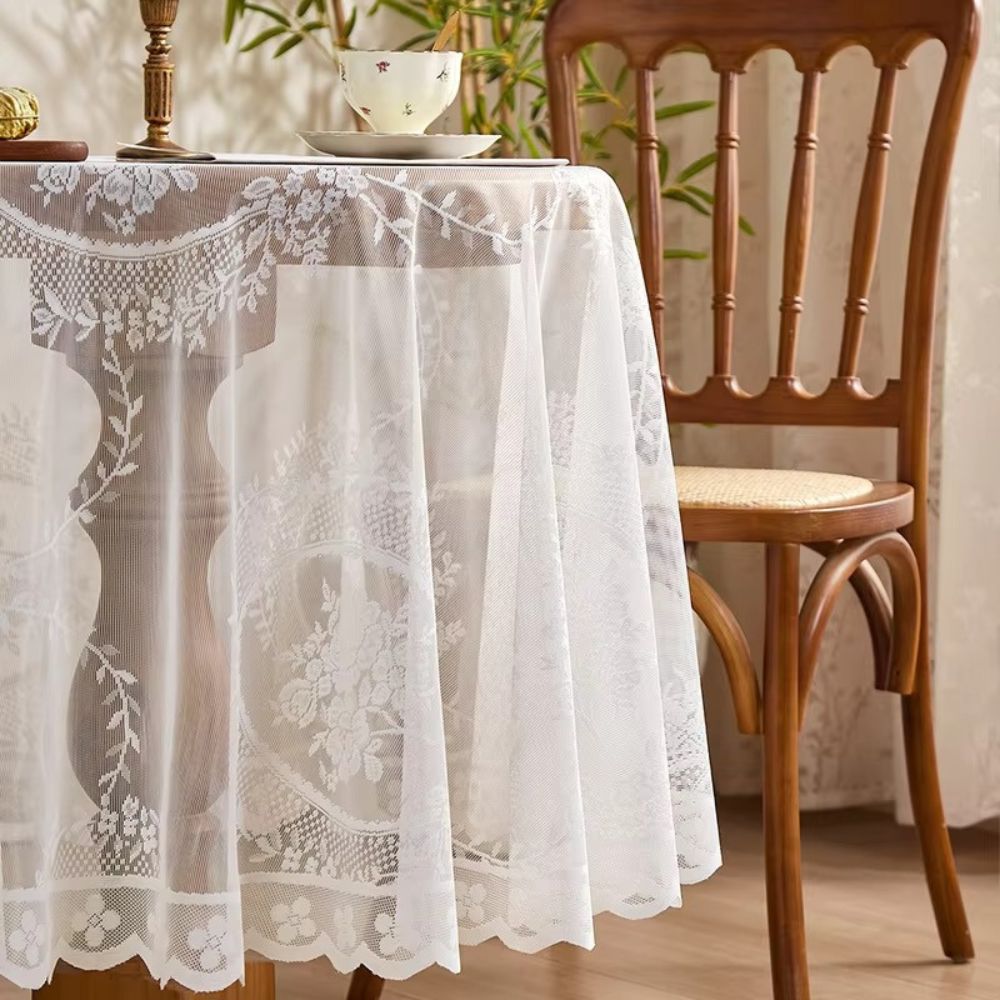 Elegante Runde Tischdecke aus Transparenter Spitze mit Blumenmotiv
