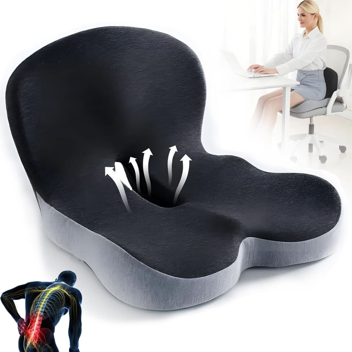 Bequemer Sitzsitz | Ergonomisches Kissen aus Memory-Schaum | Druckentlastend & Rutschfest | ComfortSeat