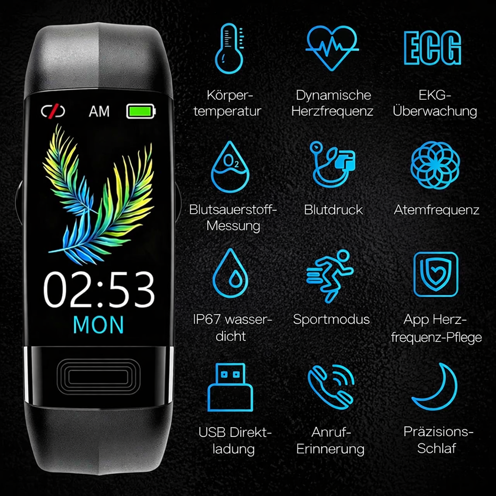 Elegant Smartwatch für Gesundheitsüberwachung | ECG, Blutdruck & Schlafanalyse