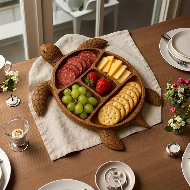 Tierförmige Servierplatte aus massivem Holz für Snacks