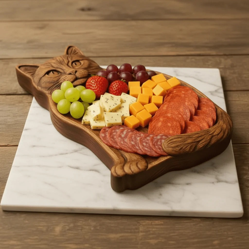 Tierförmige Servierplatte aus massivem Holz für Snacks