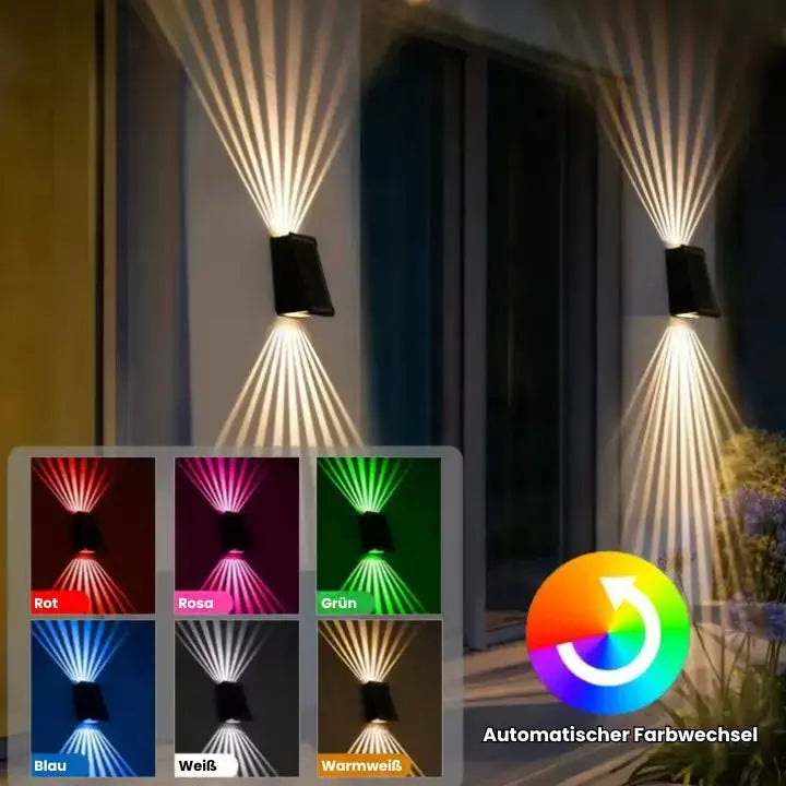 Solarbetriebene Wandlampe mit RGB und warmweiß – Drahtlos und Automatisch